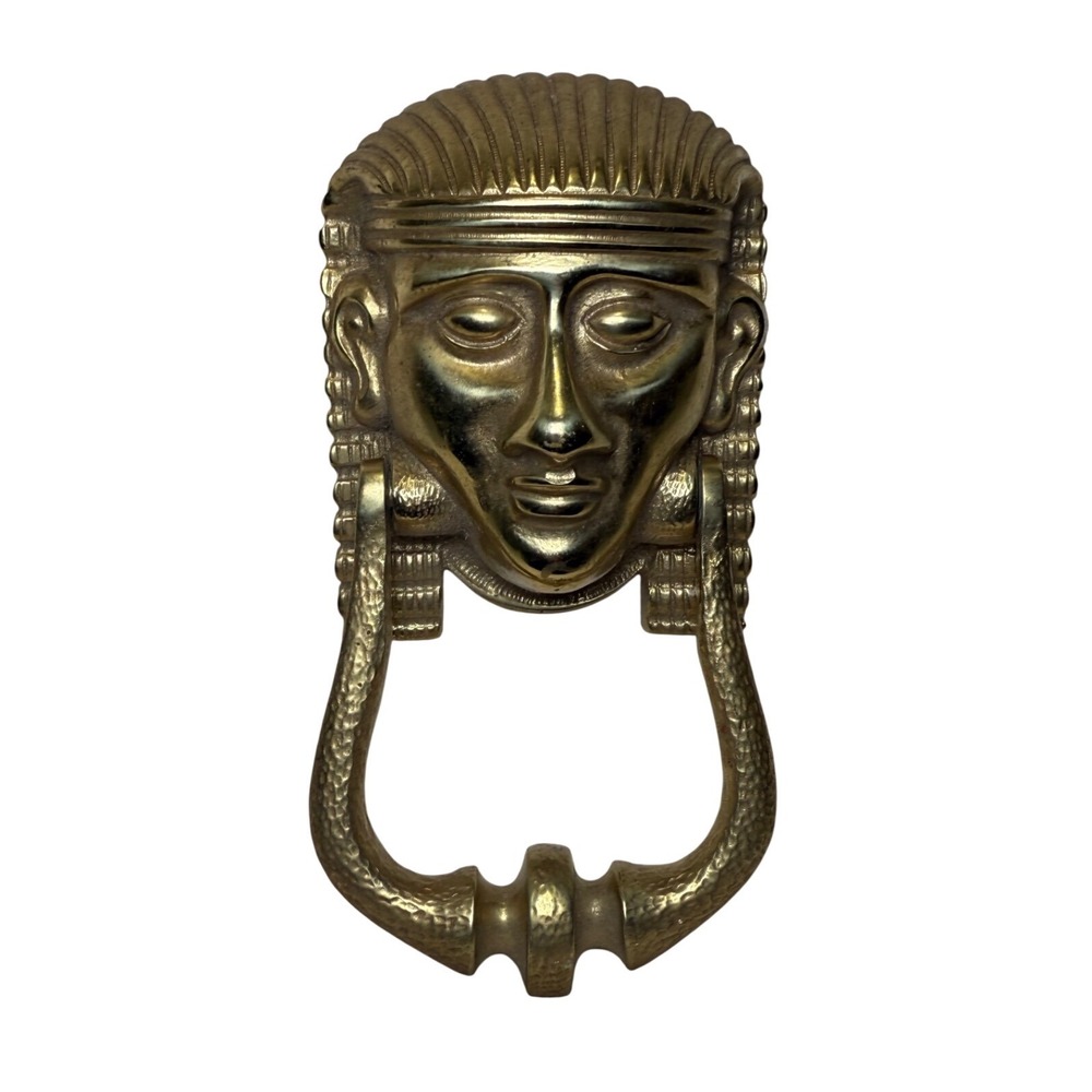 Vintage Egyptian Revival Solid Brass Door‎ Knocker Pharaoh Mask Heavy Cast MCM